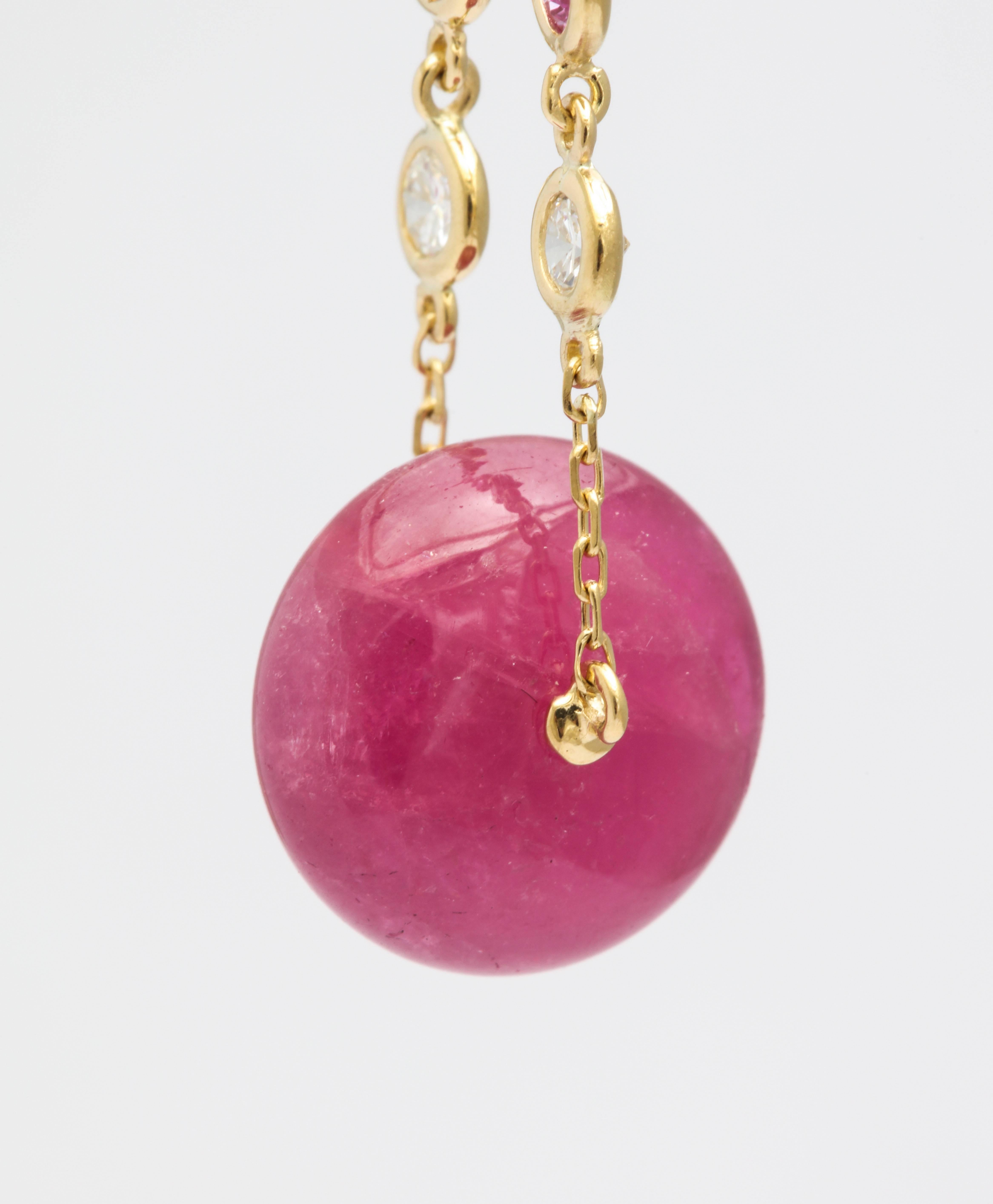 Pink Tourmaline, Diamond and Pink Sapphire Drop Earrings 1