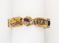 14K Gold Multi-gem Slide Charm Bracelet