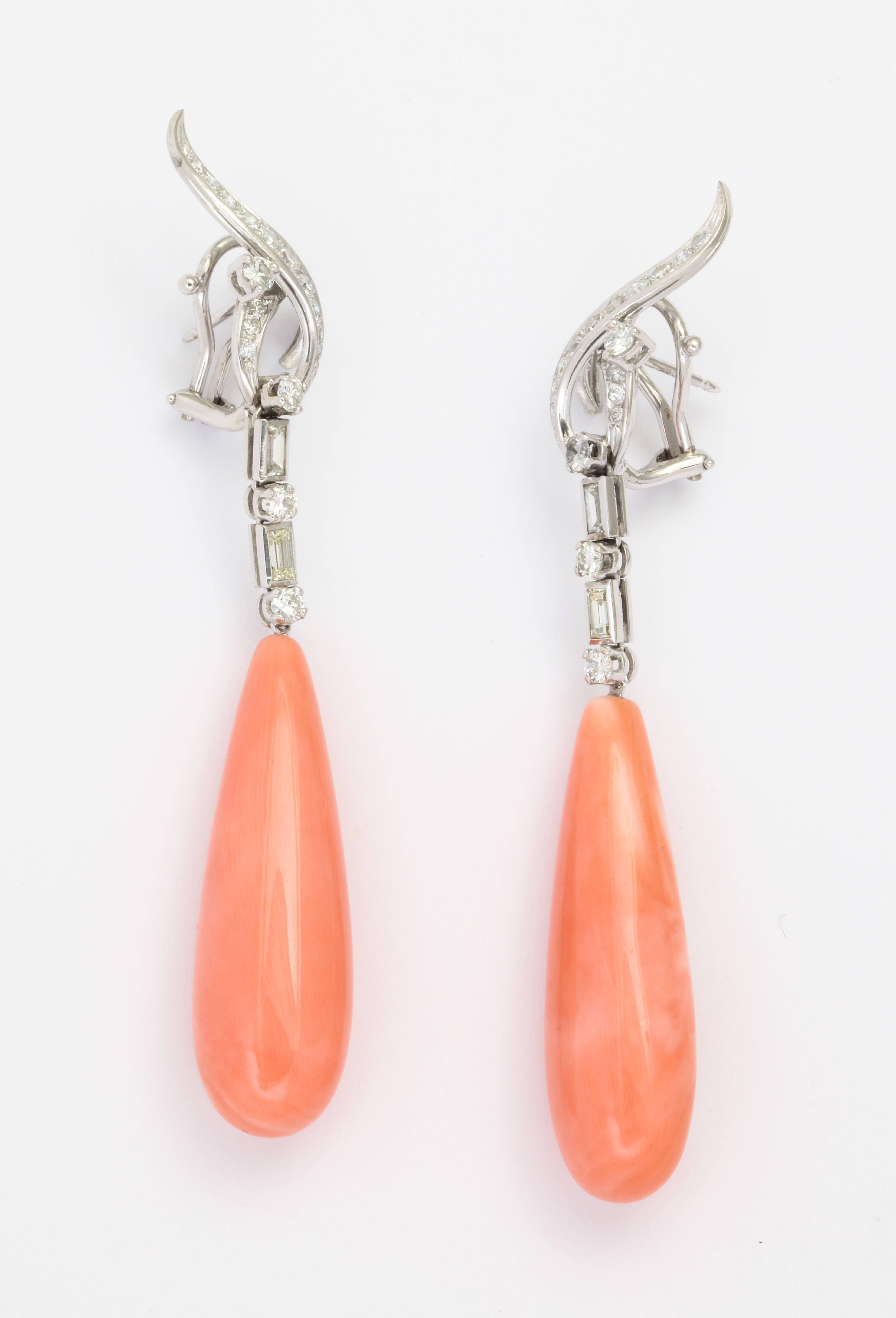 Coral and Diamond Drop Earrings 3