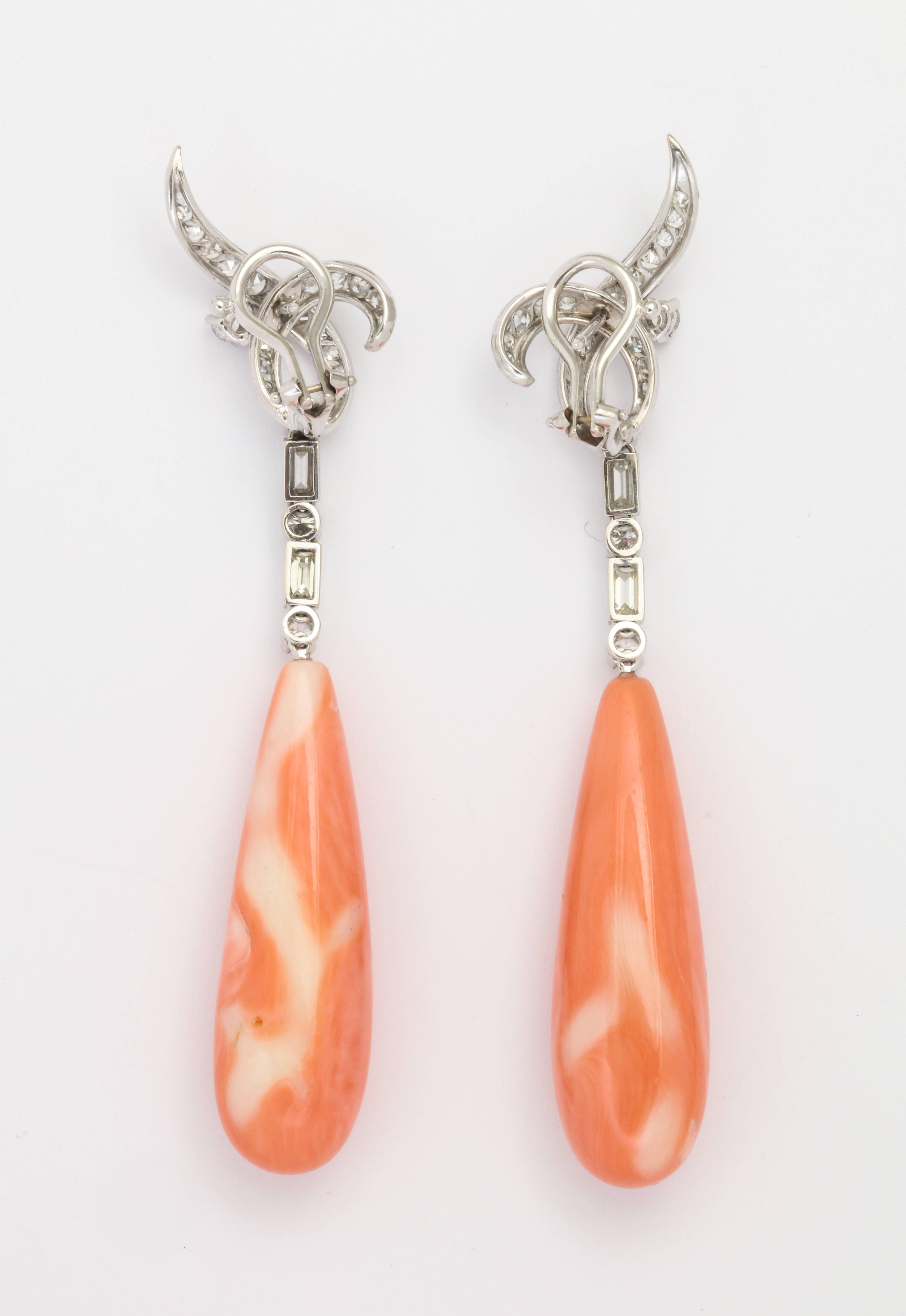 Coral and Diamond Drop Earrings 1