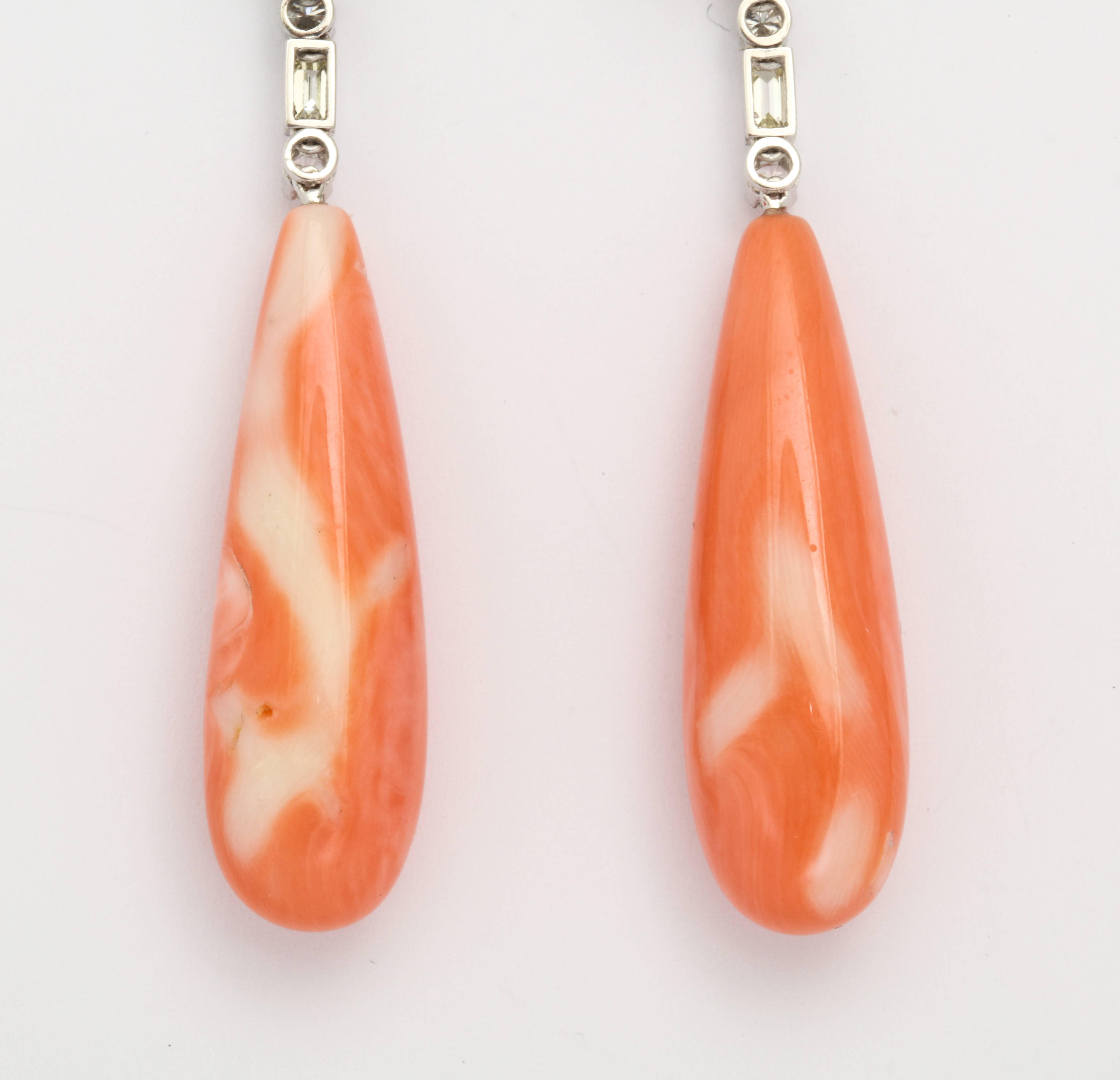 Coral and Diamond Drop Earrings 2