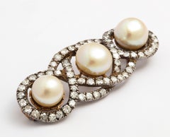 Antique Silver-Topped Gold Natural Pearl and Diamond Brooch