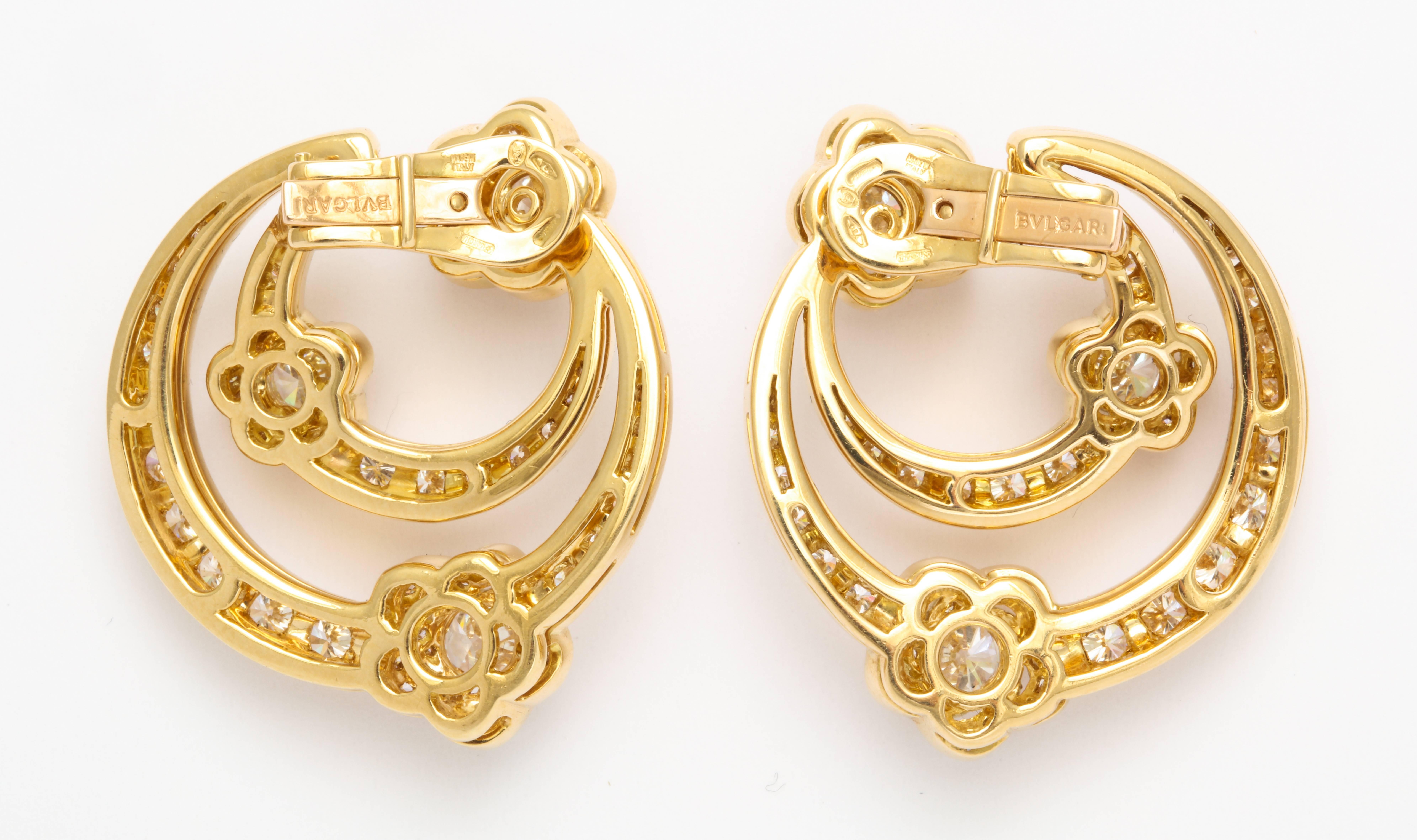 Women's or Men's Bulgari Diamond Gold Hoop Earrings with Clips For Sale