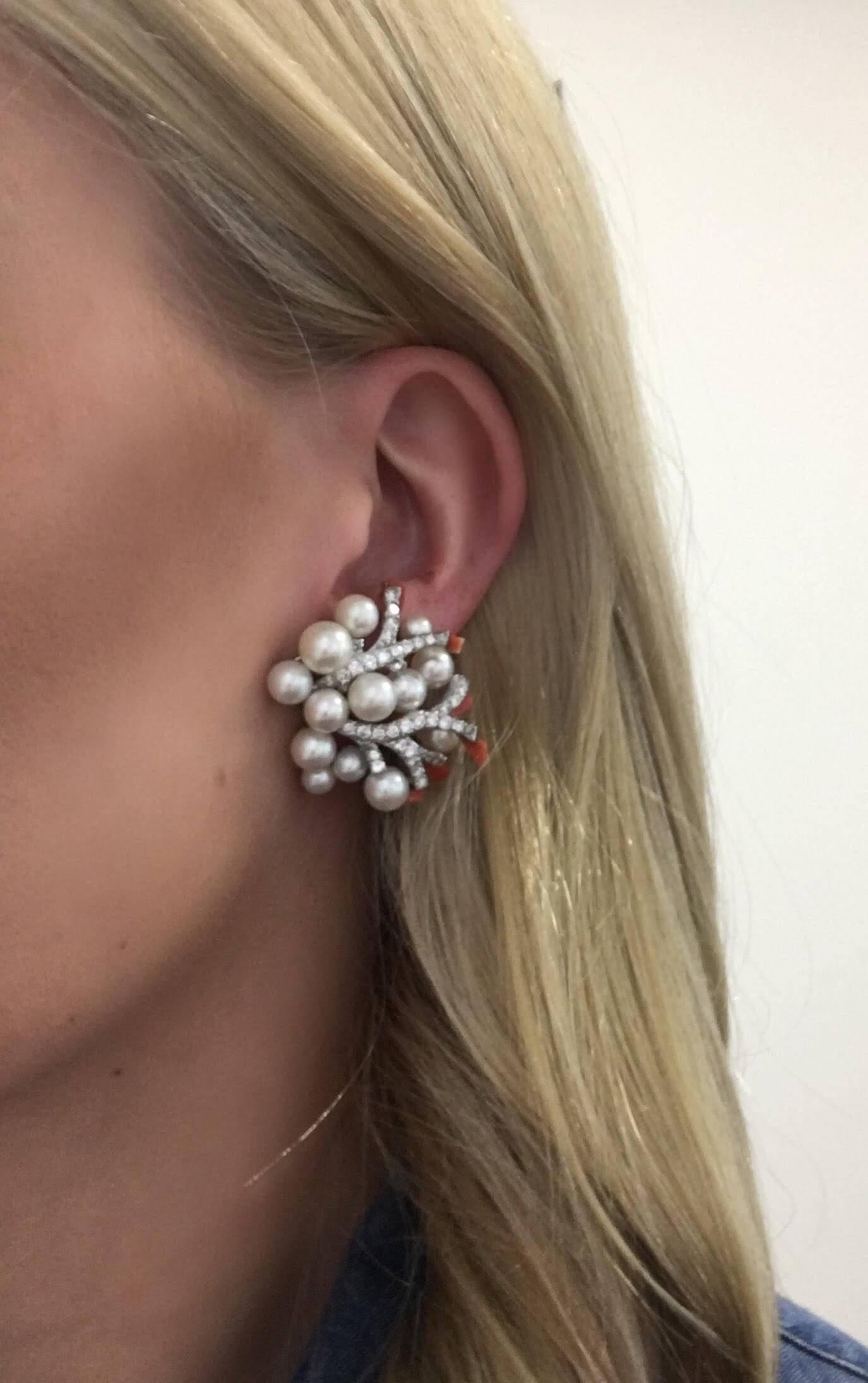 de Rothschild 1960s Verdura Paris Pearl Diamond Coral Earrings 2