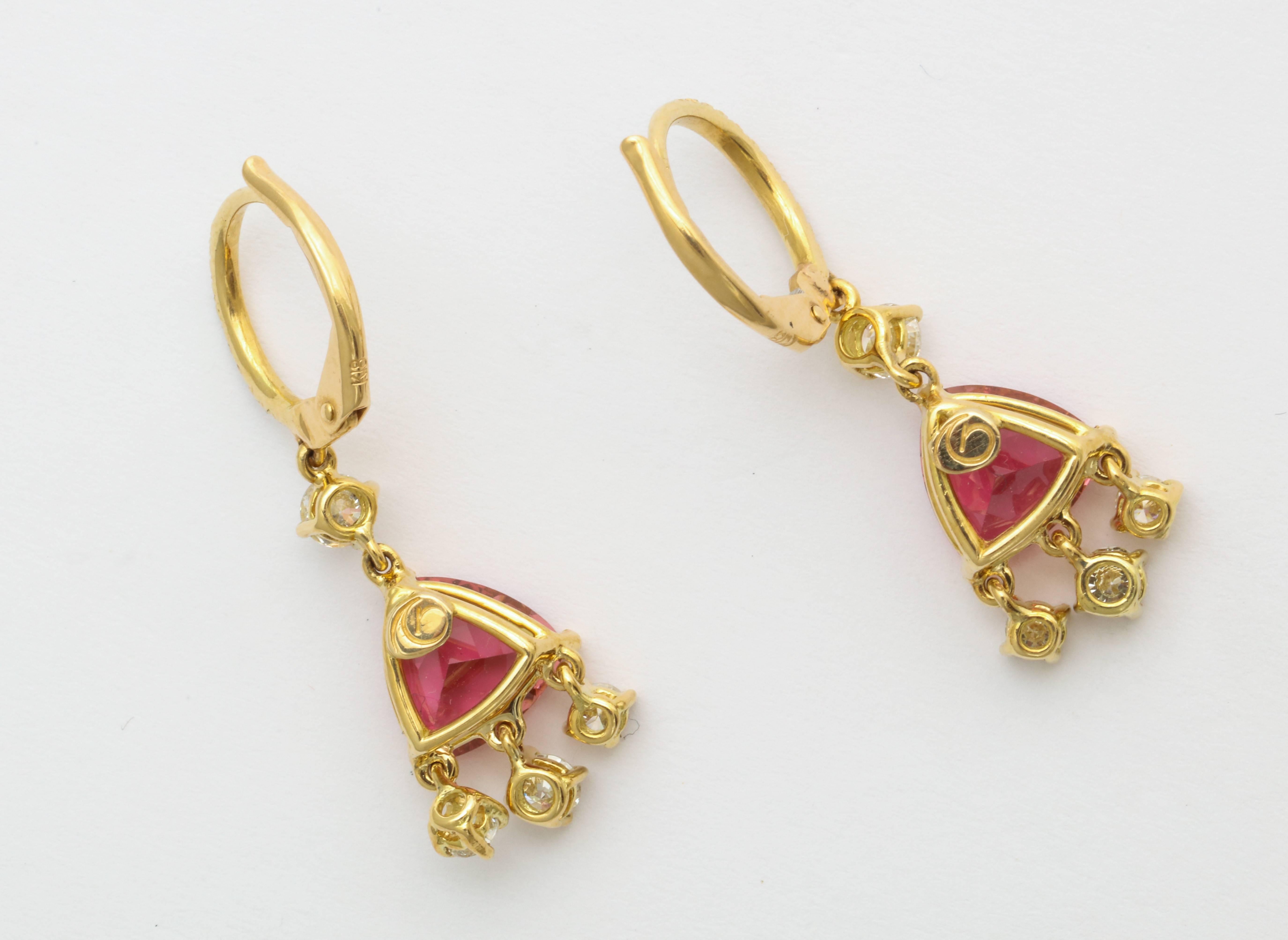 Donna Vock Gold Rubelite and Diamond Fringe Earrings In New Condition In New York, NY