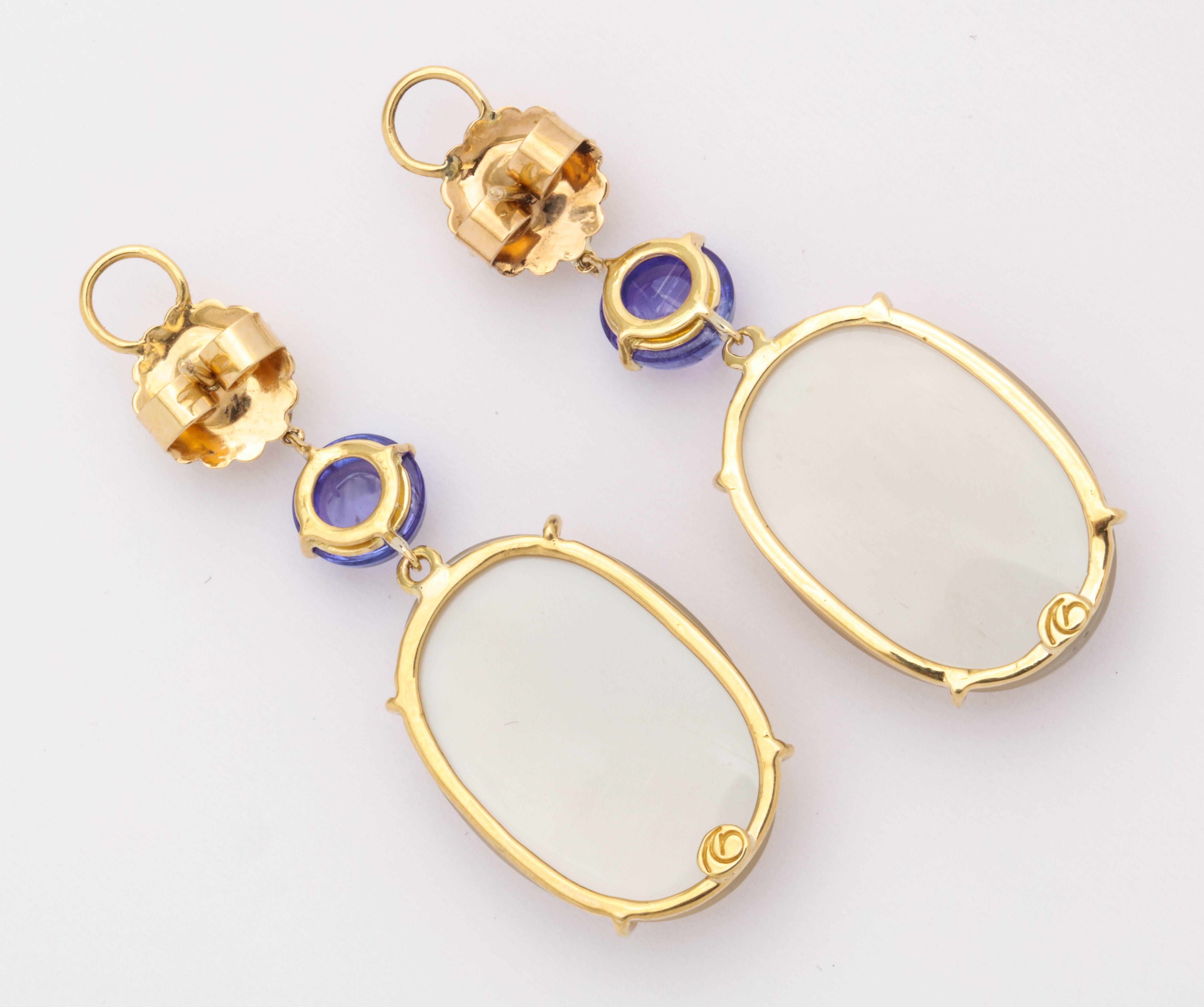 Contemporary Donna Vock Grey Moonstone Tanzanite and Diamond Earrings