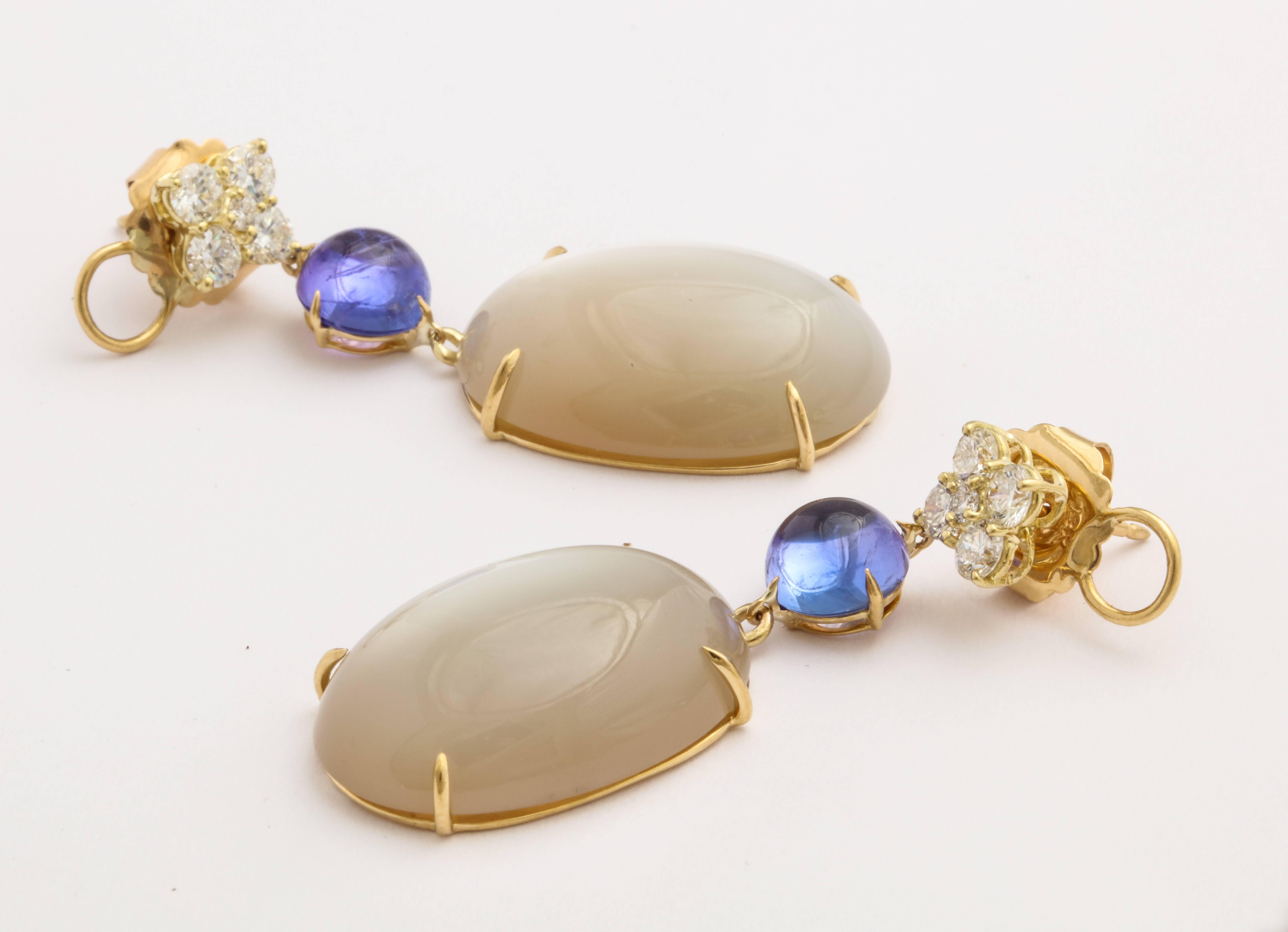 Donna Vock Grey Moonstone Tanzanite and Diamond Earrings In New Condition In New York, NY