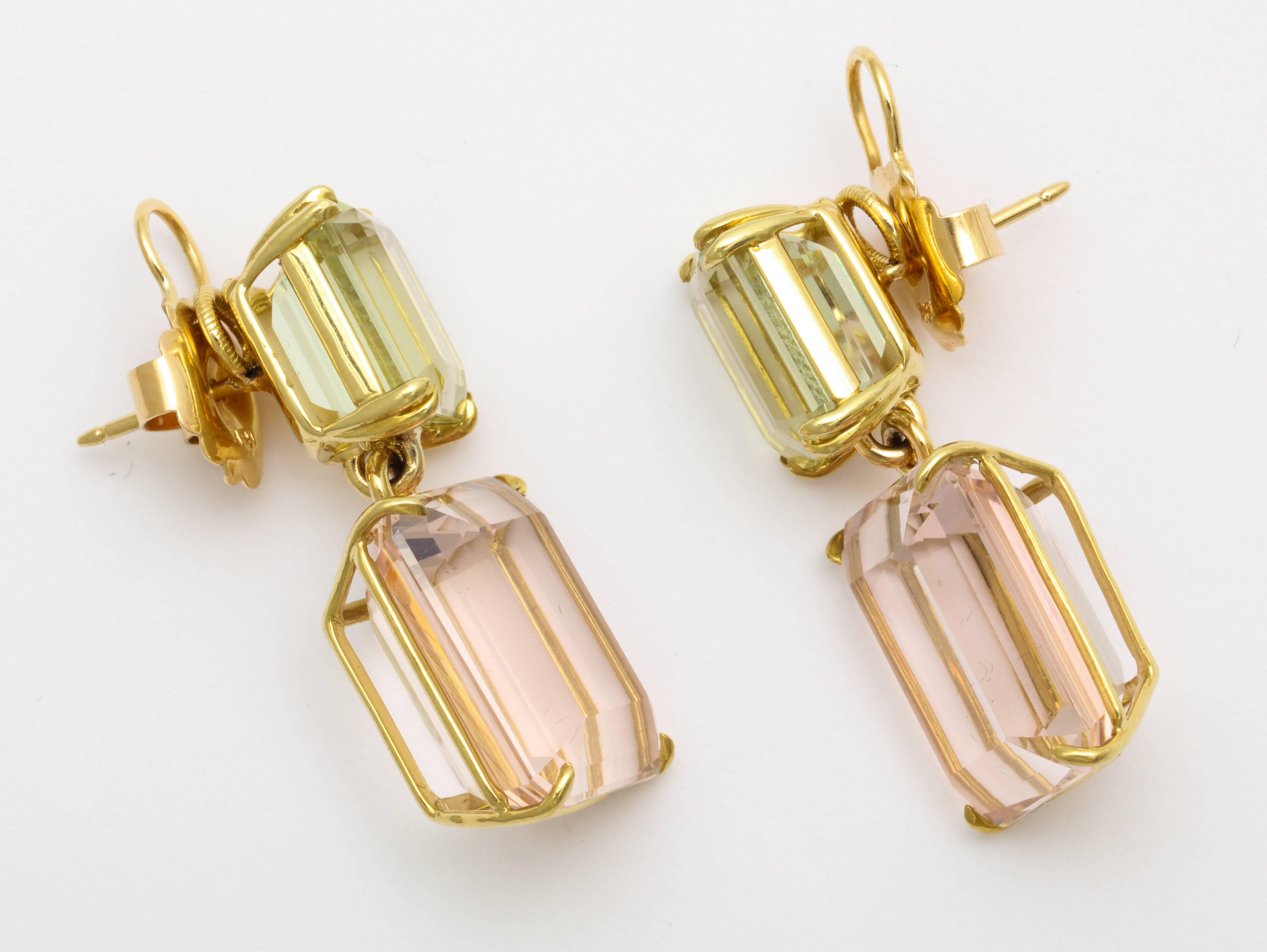 Contemporary Donna Vock Morganite and Green Beryl Earrings
