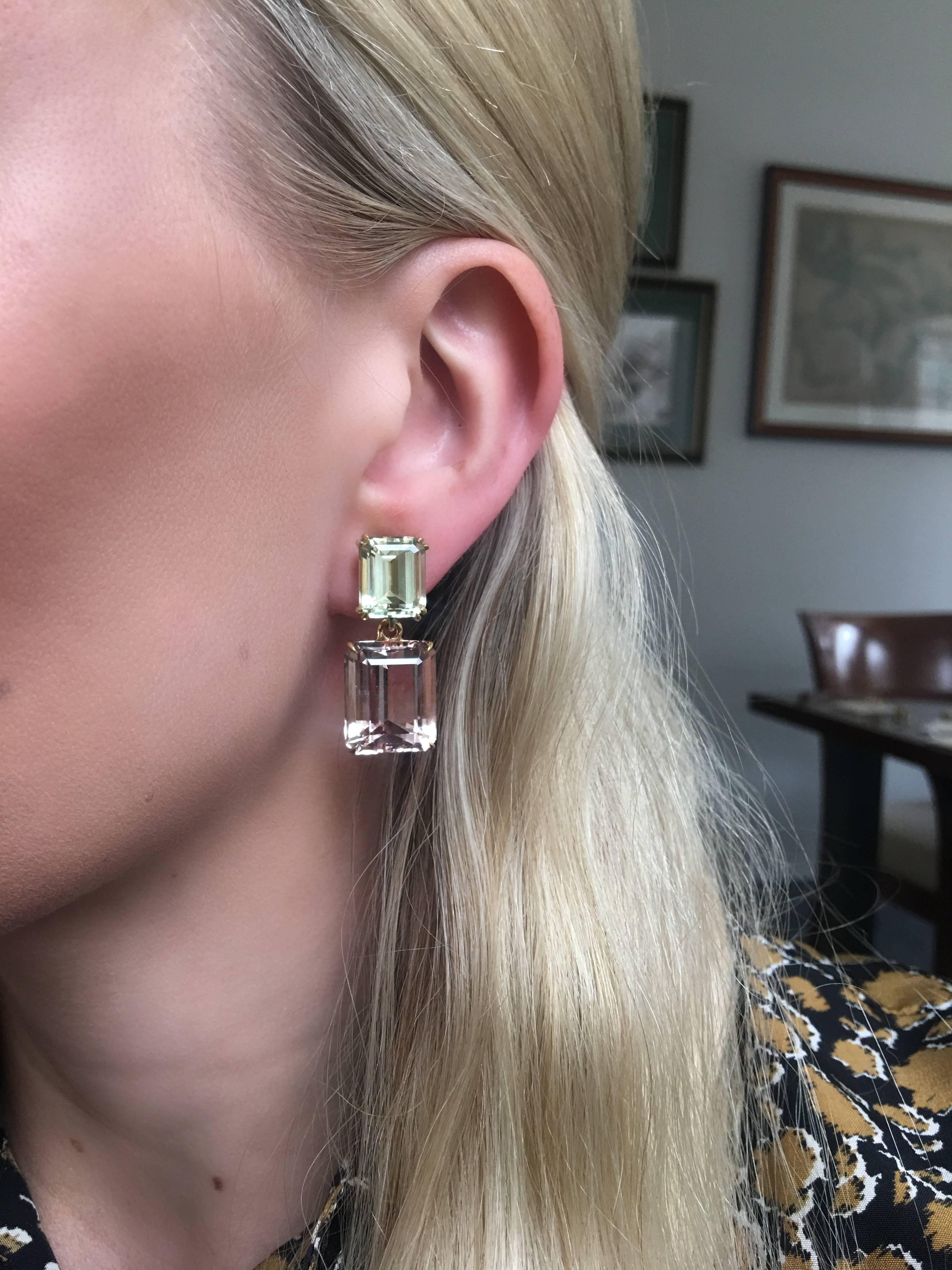 Donna Vock Morganite and Green Beryl Earrings In New Condition In New York, NY