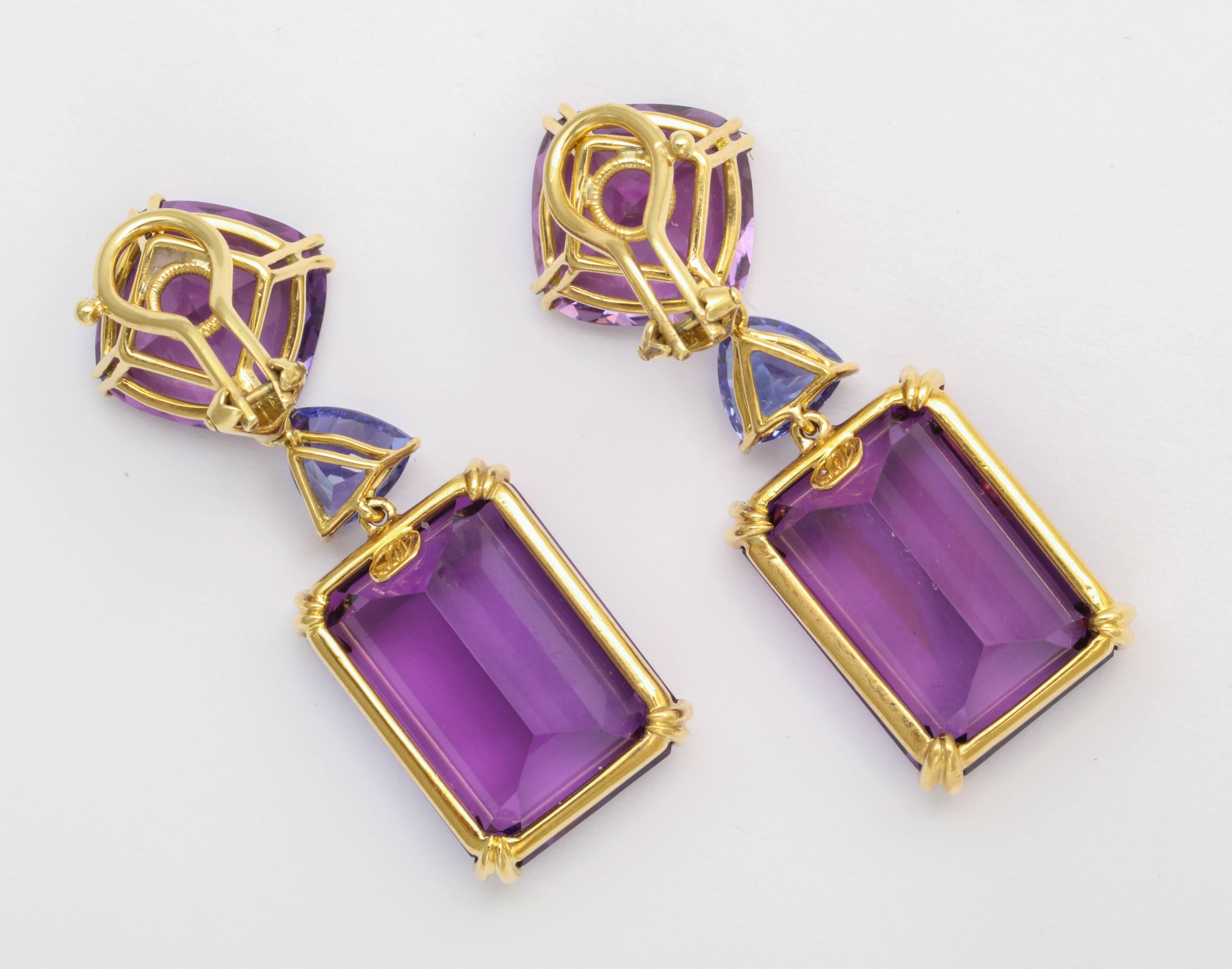 Contemporary Donna Vock Amethyst and Tanzanite Clip-on Earrings