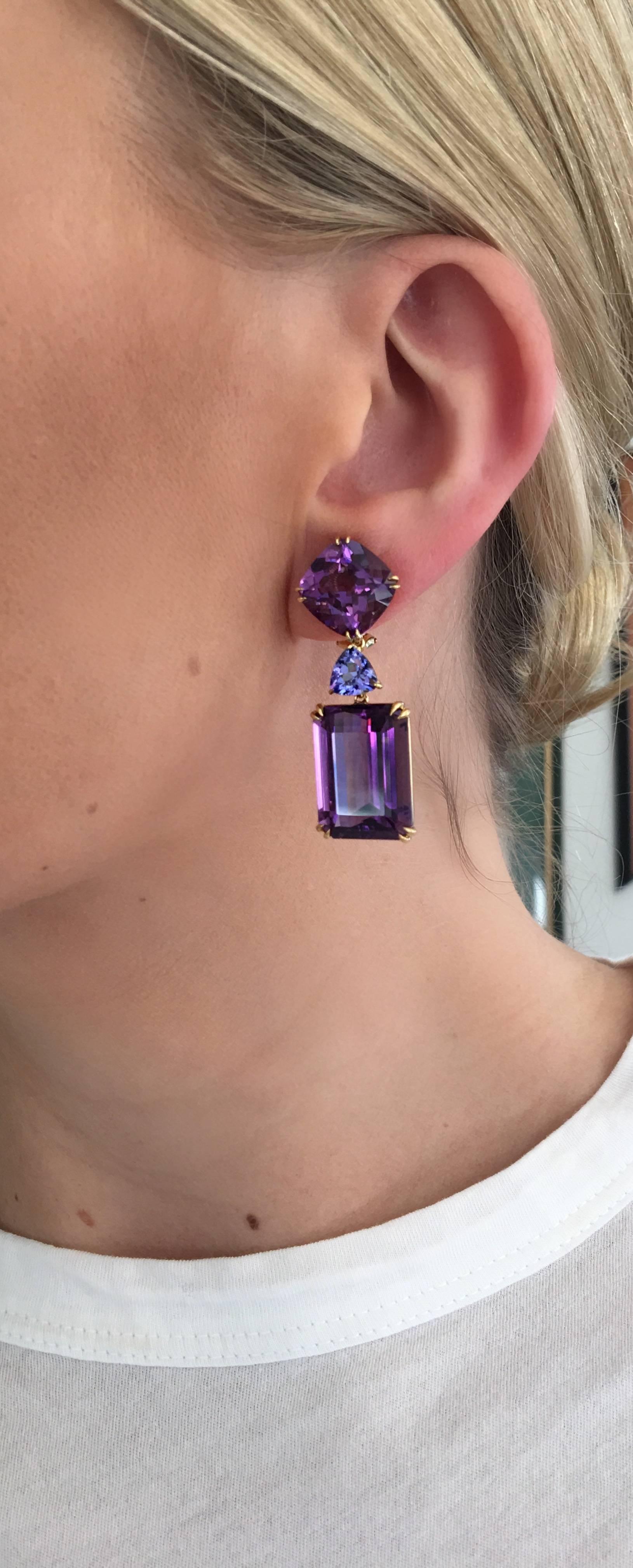 Donna Vock Amethyst and Tanzanite Clip-on Earrings In New Condition In New York, NY