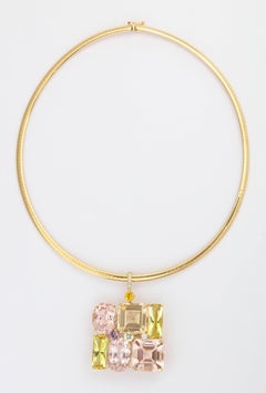 Donna Vock Sapphire, Morganite and Golden Beryl Pendant Necklace