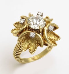 Retro Era 18K Yellow Gold Cartier Diamond Cocktail Ring