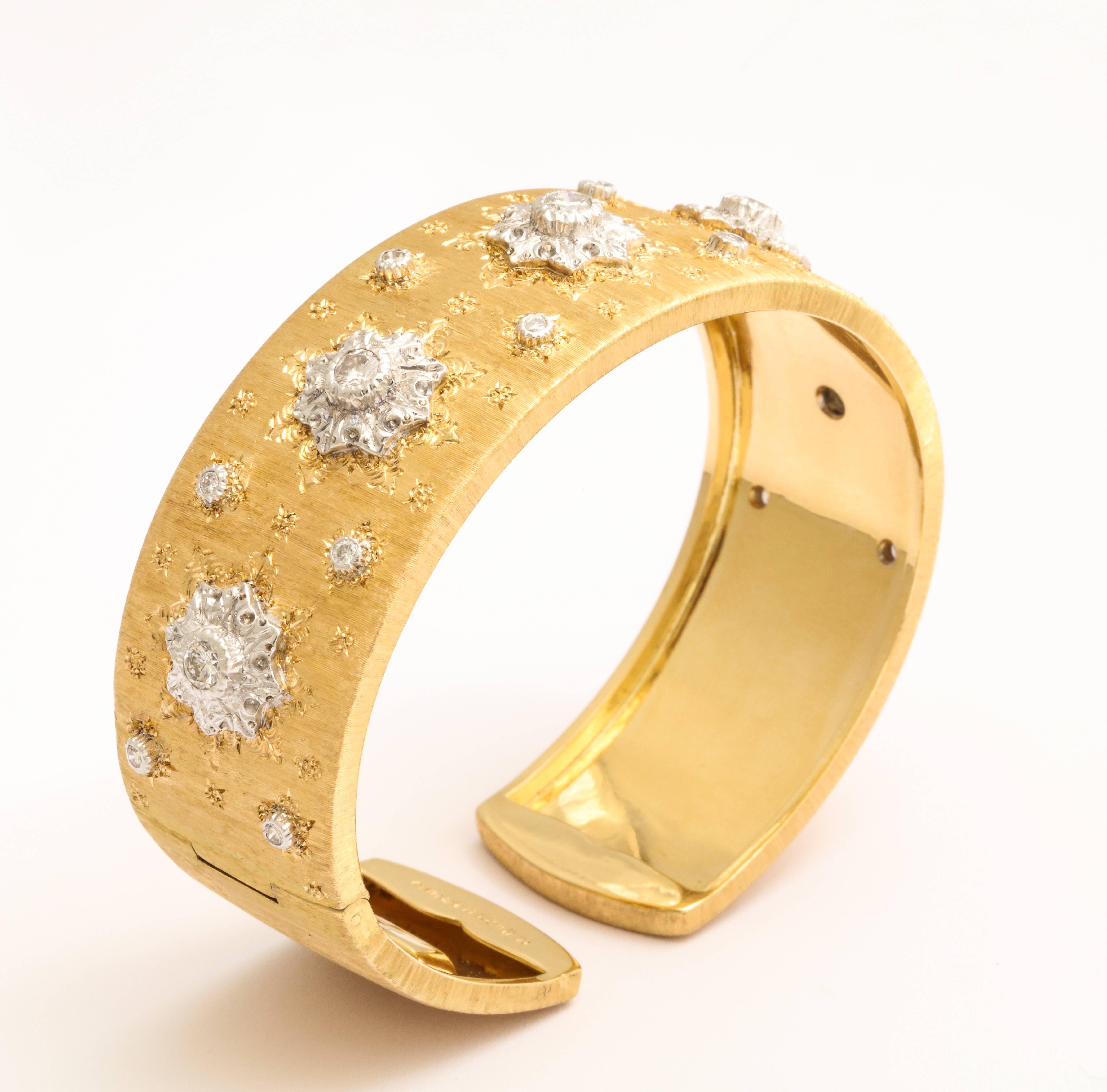 Contemporary Buccellati Gold and Diamond Cuff Bracelet