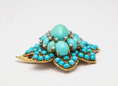 Van Cleef & Arpels Turquoise Diamond Gold Brooch