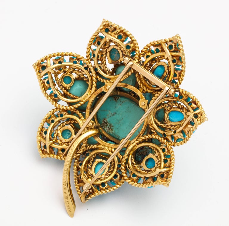 Van Cleef and Arpels Turquoise Diamond Gold Brooch at 1stdibs