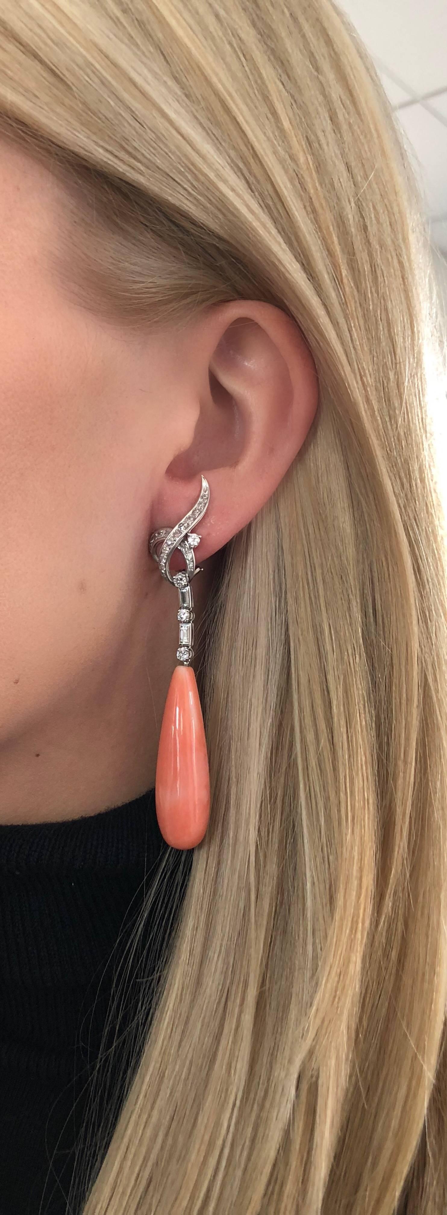 Coral and Diamond Drop Earrings 4