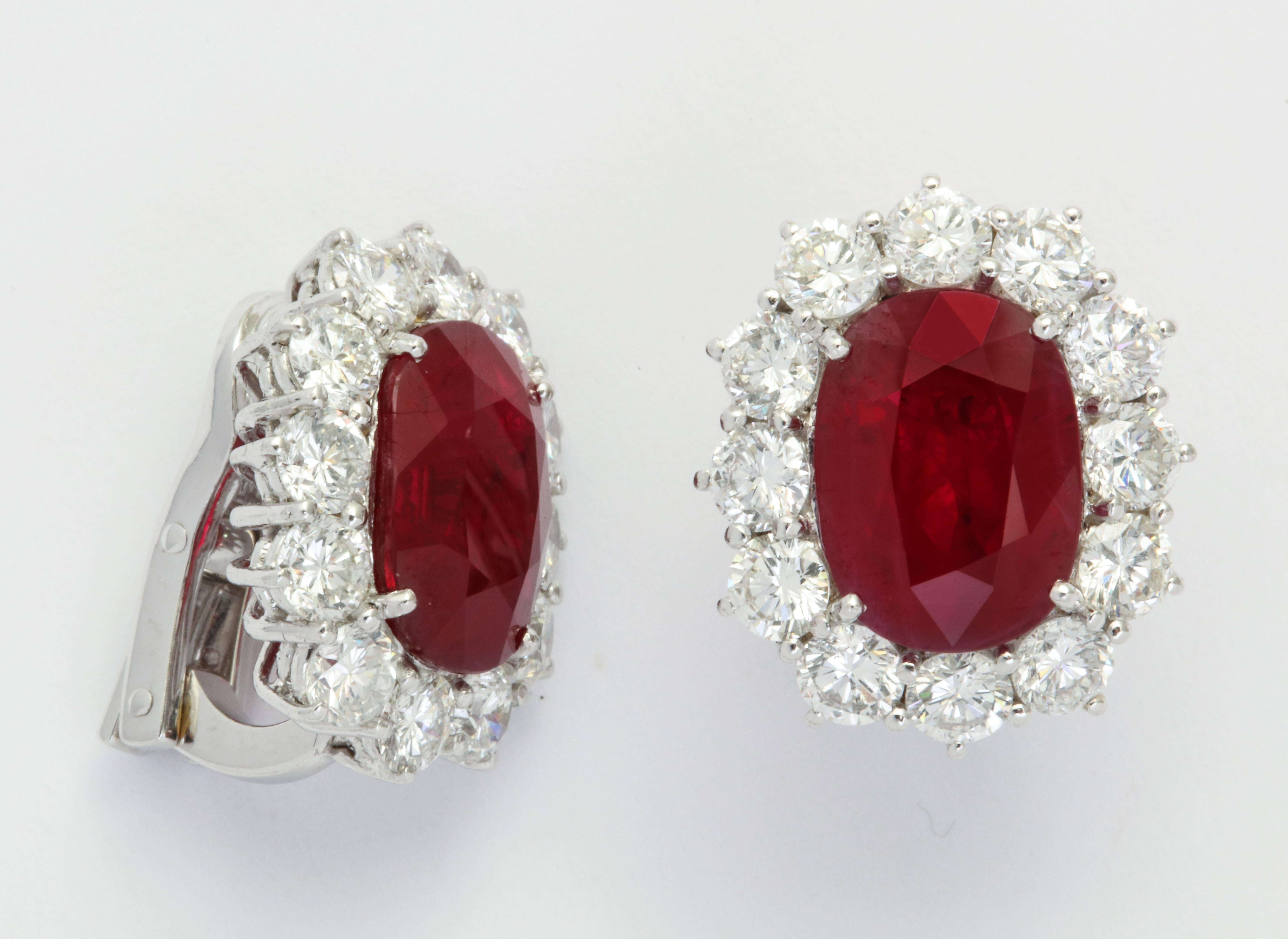 18K White Gold Burma Ruby and Diamond Clip-on Earrings  In Excellent Condition In New York, NY