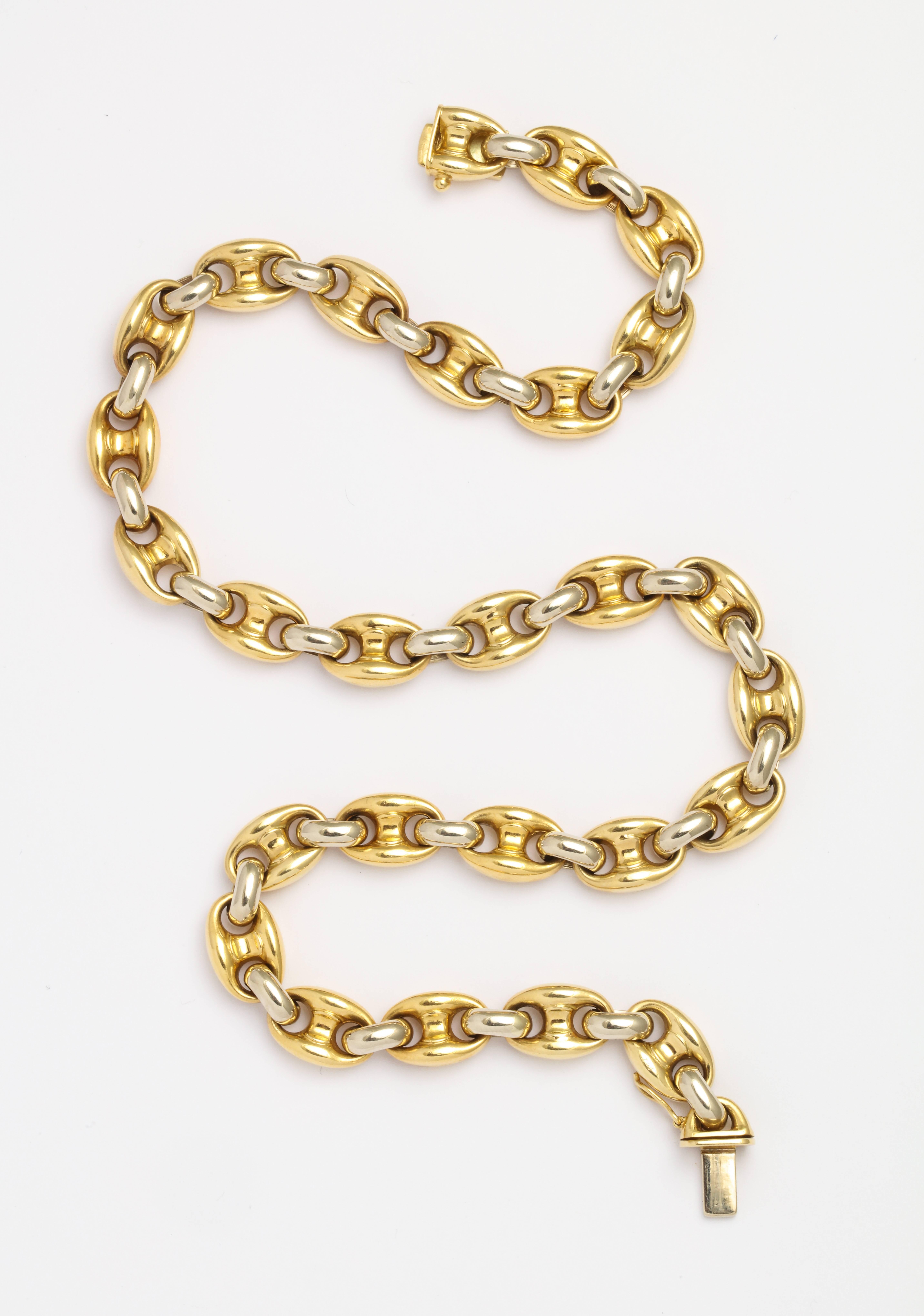 Bulgari Yellow and White Gold Link Necklace In Excellent Condition For Sale In New York, NY