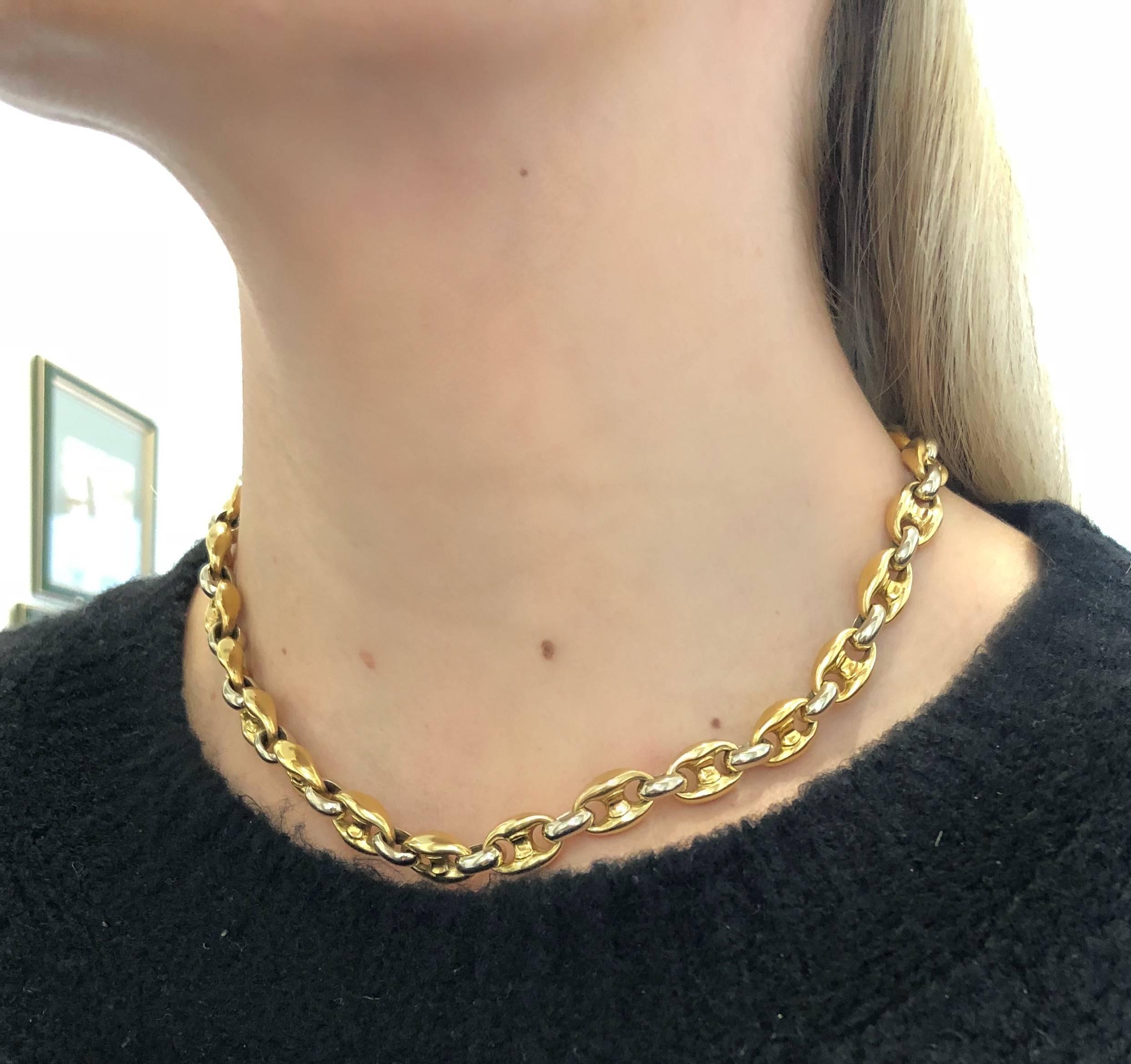 Women's or Men's Bulgari Yellow and White Gold Link Necklace For Sale
