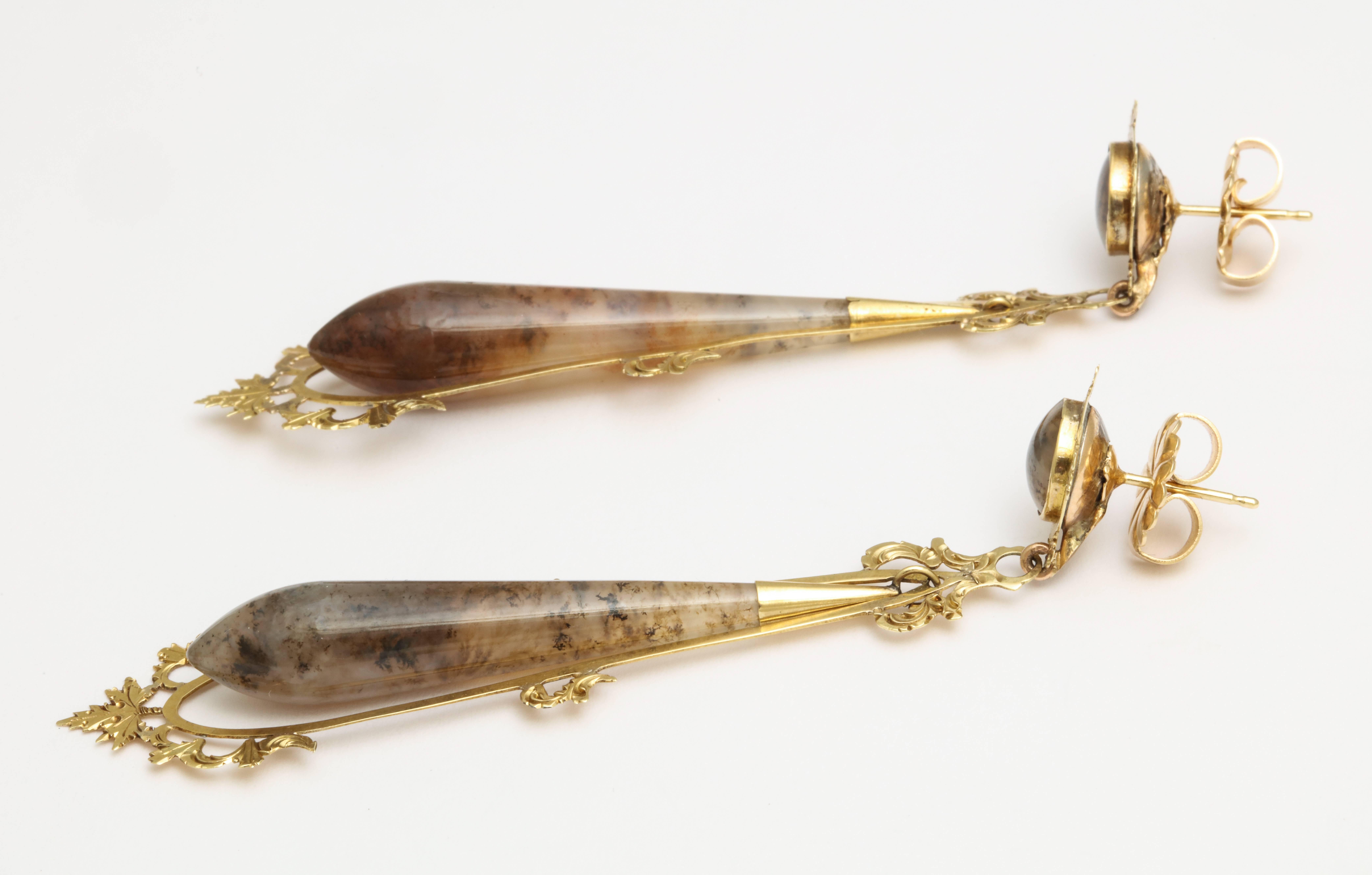 Women's or Men's Victorian Agate Drop Earrings