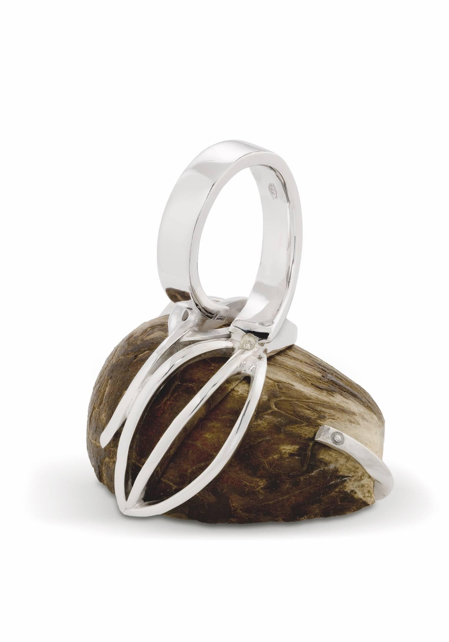 Sterling silver and cognac diamond tagua seed ring handmade in Italy in the Franchi Argentieri workshop.
