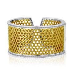 Green Gold Sterling Honeybee Diamond Cuff Bracelet