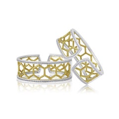 Green Gold Sterling Honeycomb Diamond Cuff Bracelet