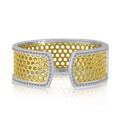 Medium Green Gold Sterling Honeybee Diamond Cuff Bracelet