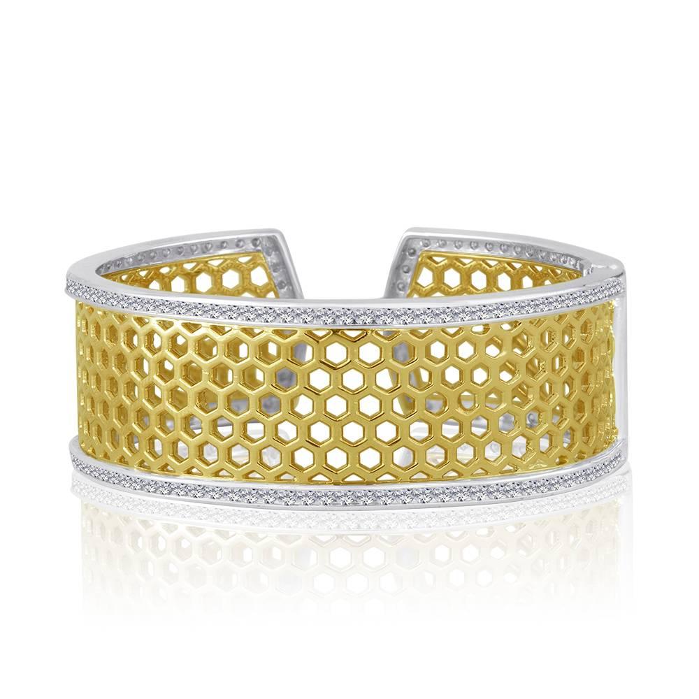 Modern Medium Green Gold Sterling Honeybee Diamond Cuff Bracelet For Sale