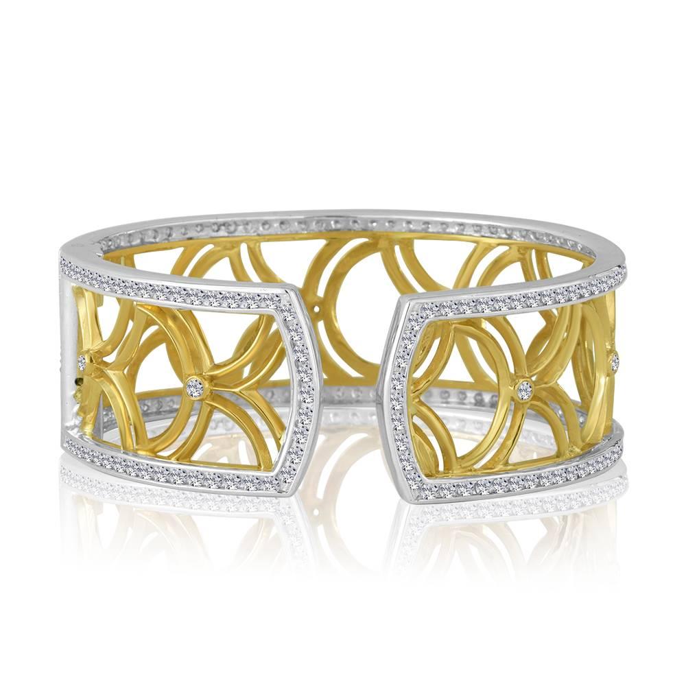 Modern Gold Sterling Honeyfan Diamond Cuff Bracelet For Sale