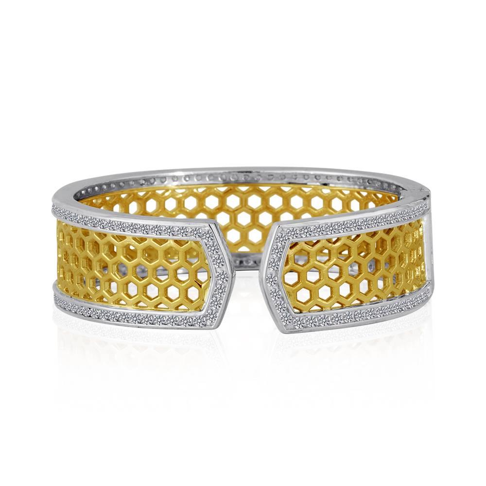 Modern Small Gold Sterling Honeybee Diamond Cuff Bracelet For Sale