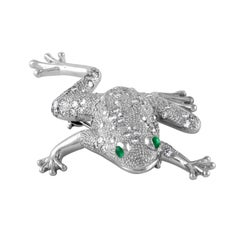 Platinum Frog Brooch with 1 Carat Diamond and .35 Carat of Emerald