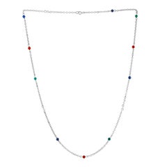 Platinum Chain Necklace with Coral Beads