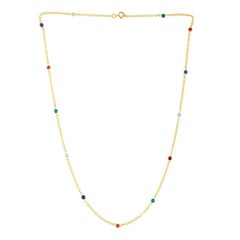 18 Karat Yellow Gold Coral Bead Chain Necklace