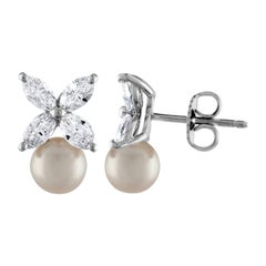 Brand New Tiffany 
Co. Victoria Diamond and Pearl Earrings