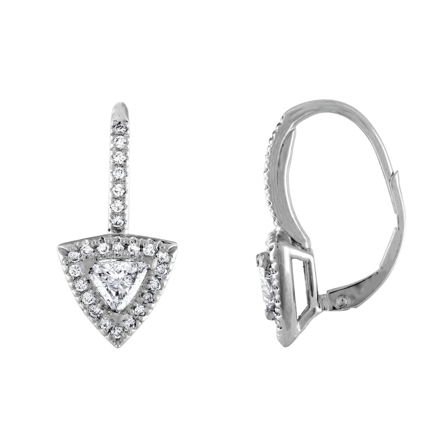 1.30 Carat Trillion Halo Diamond Dangle Earring For Sale