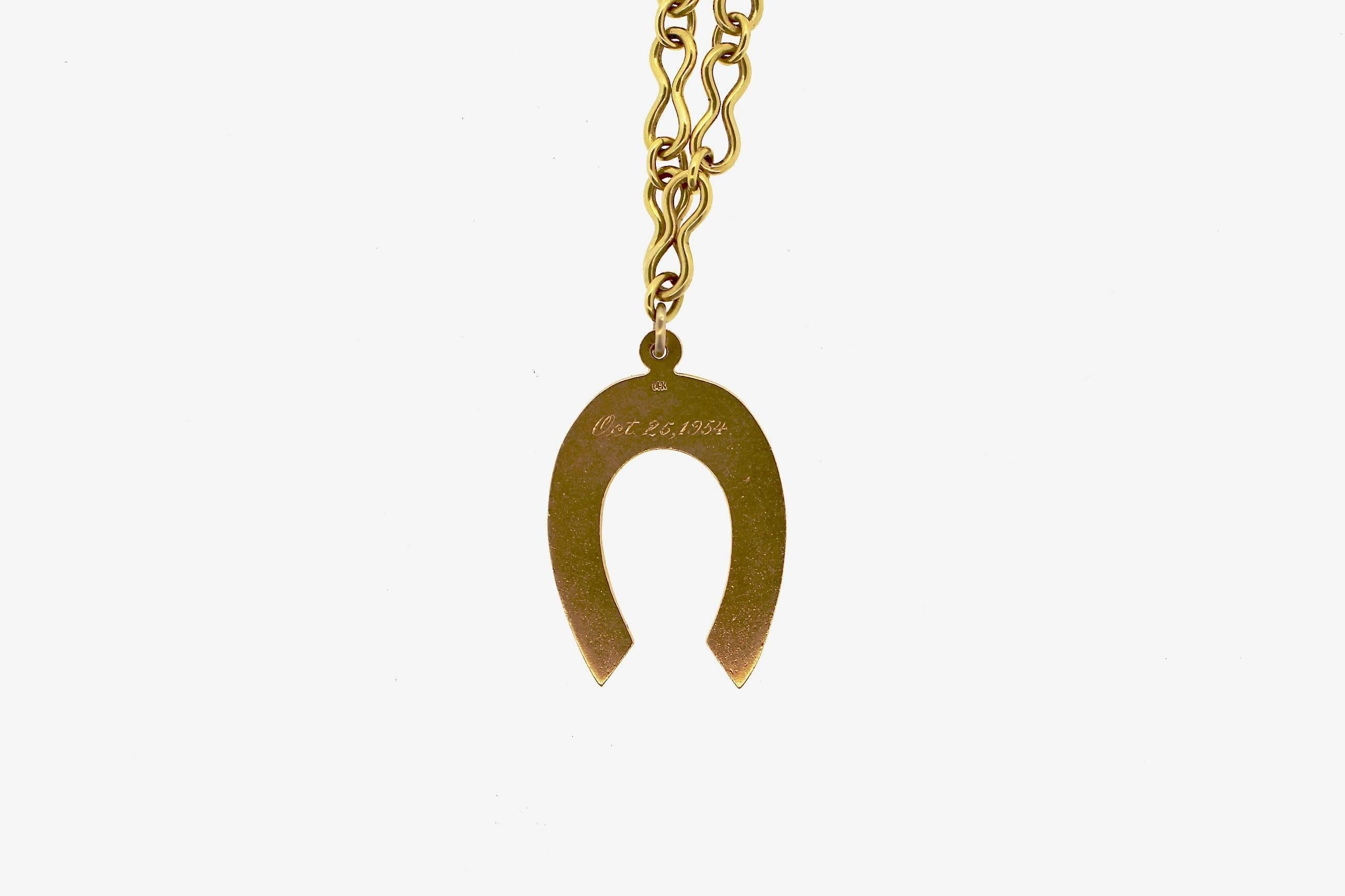 Women's or Men's Mid-Century Modern Gold Horseshoe Pendant Necklace