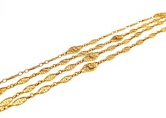 Victorian French 18 Karat Gold Filigree Long Chain