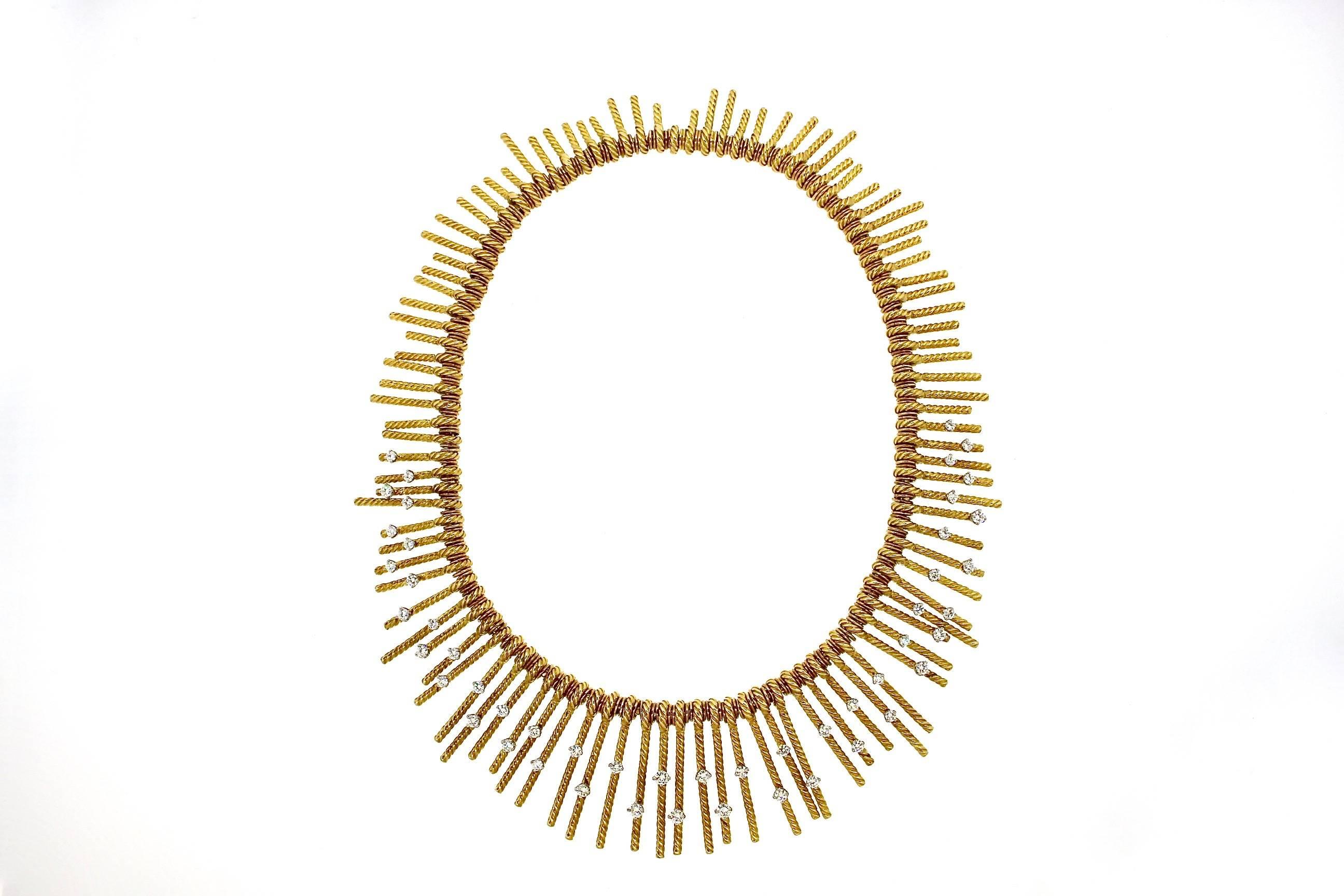 Tiffany & Co. Schlumberger Modern Gold Diamond Fringe Necklace In Excellent Condition In New York, NY