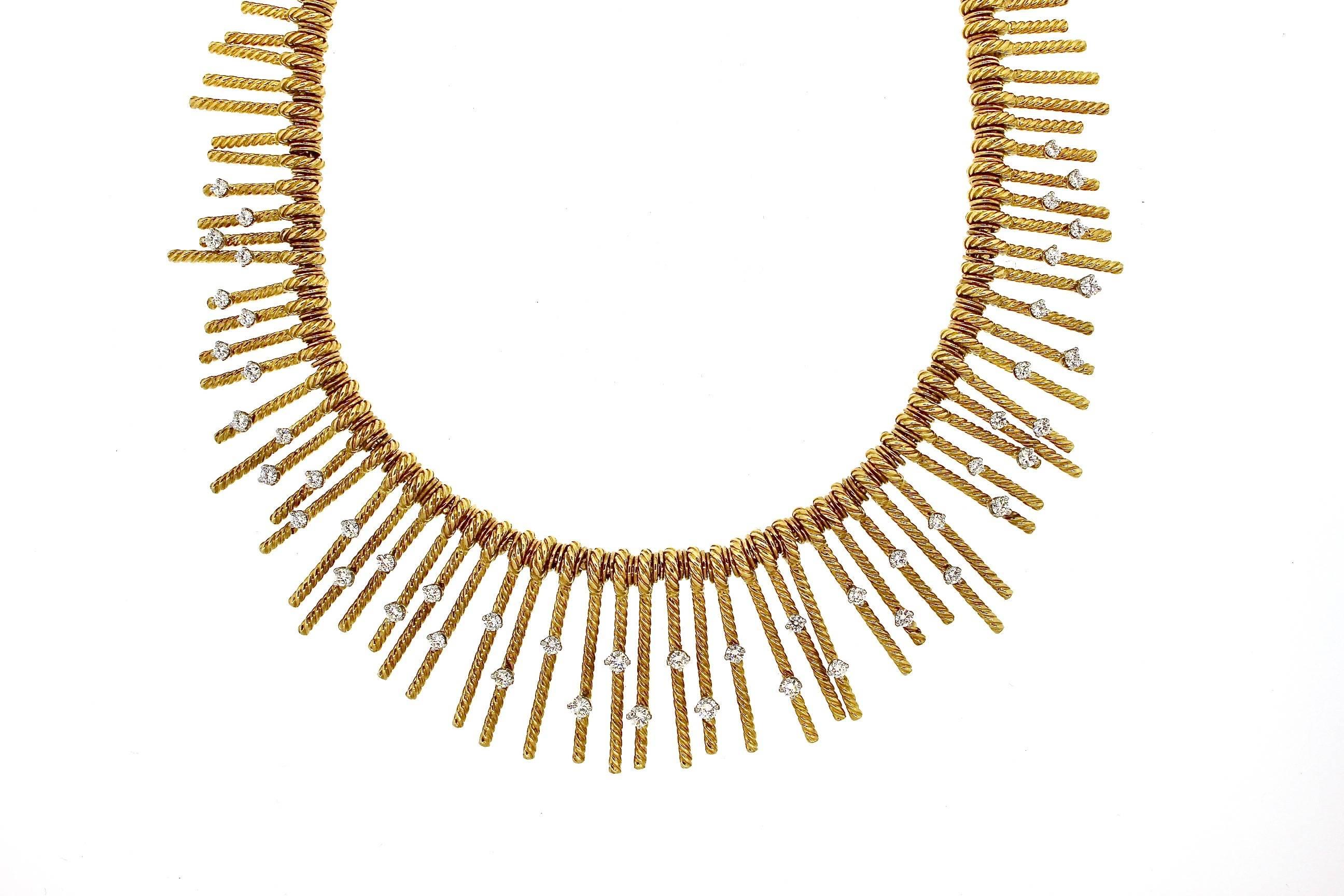 Tiffany & Co. Schlumberger Modern Gold Diamond Fringe Necklace 1