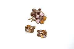 Antique Vintage Boucheron Suite of Amethyst Citrine Flower Jewelry
