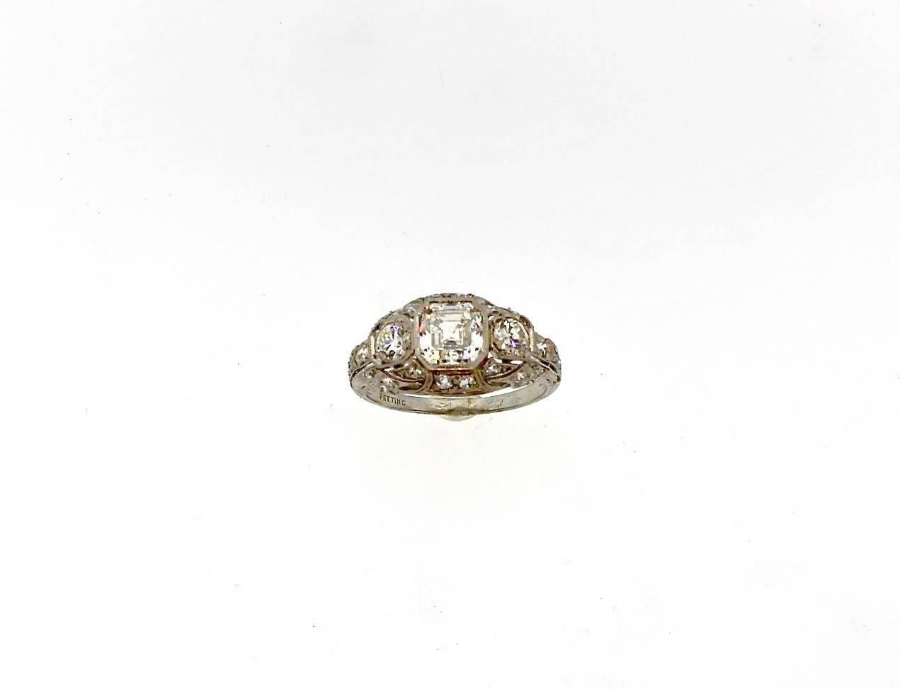 Women's Antique Art Deco 1.30 Carat GIA G Color Square Cut Diamond Platinum Ring