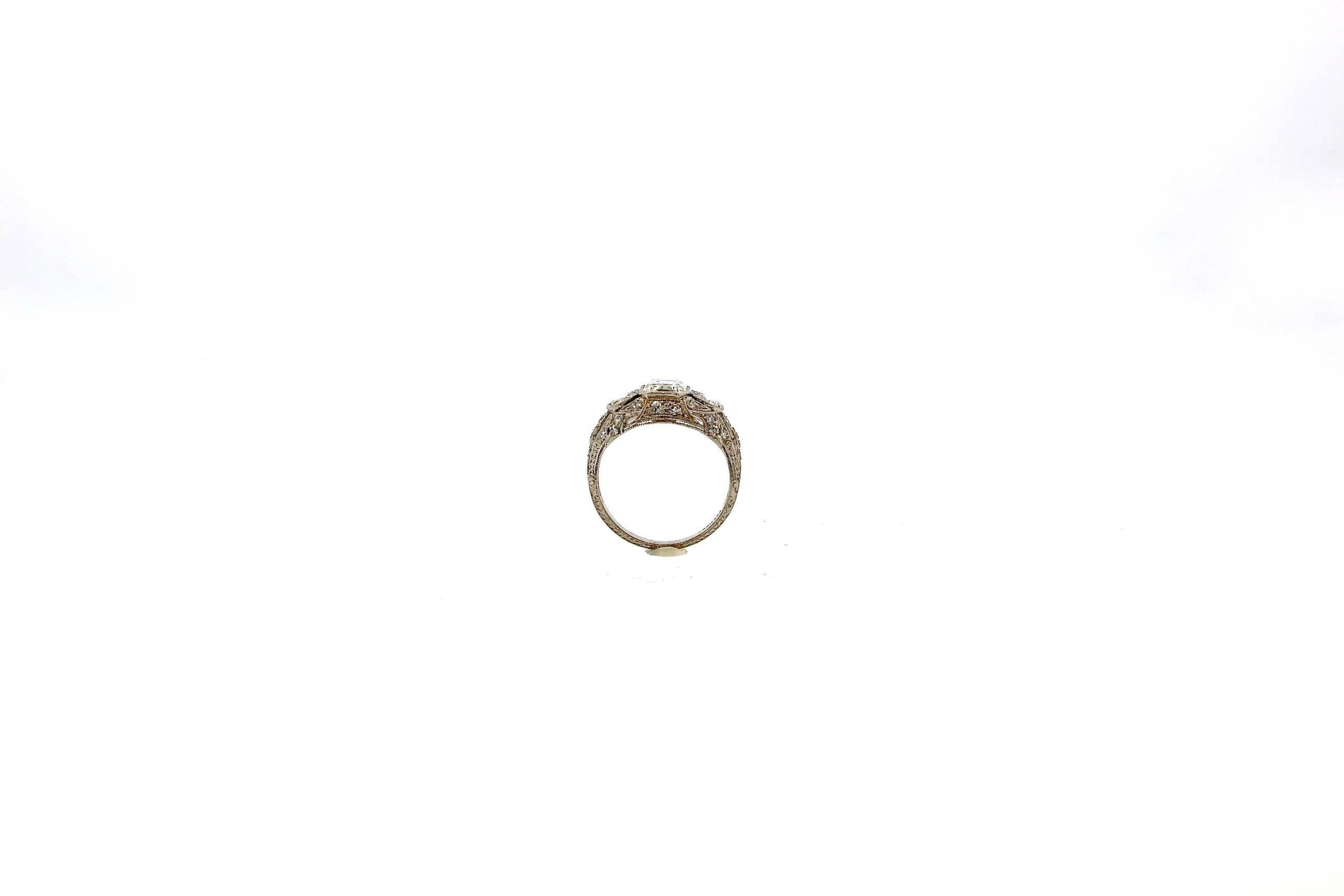 Antique Art Deco 1.30 Carat GIA G Color Square Cut Diamond Platinum Ring 1
