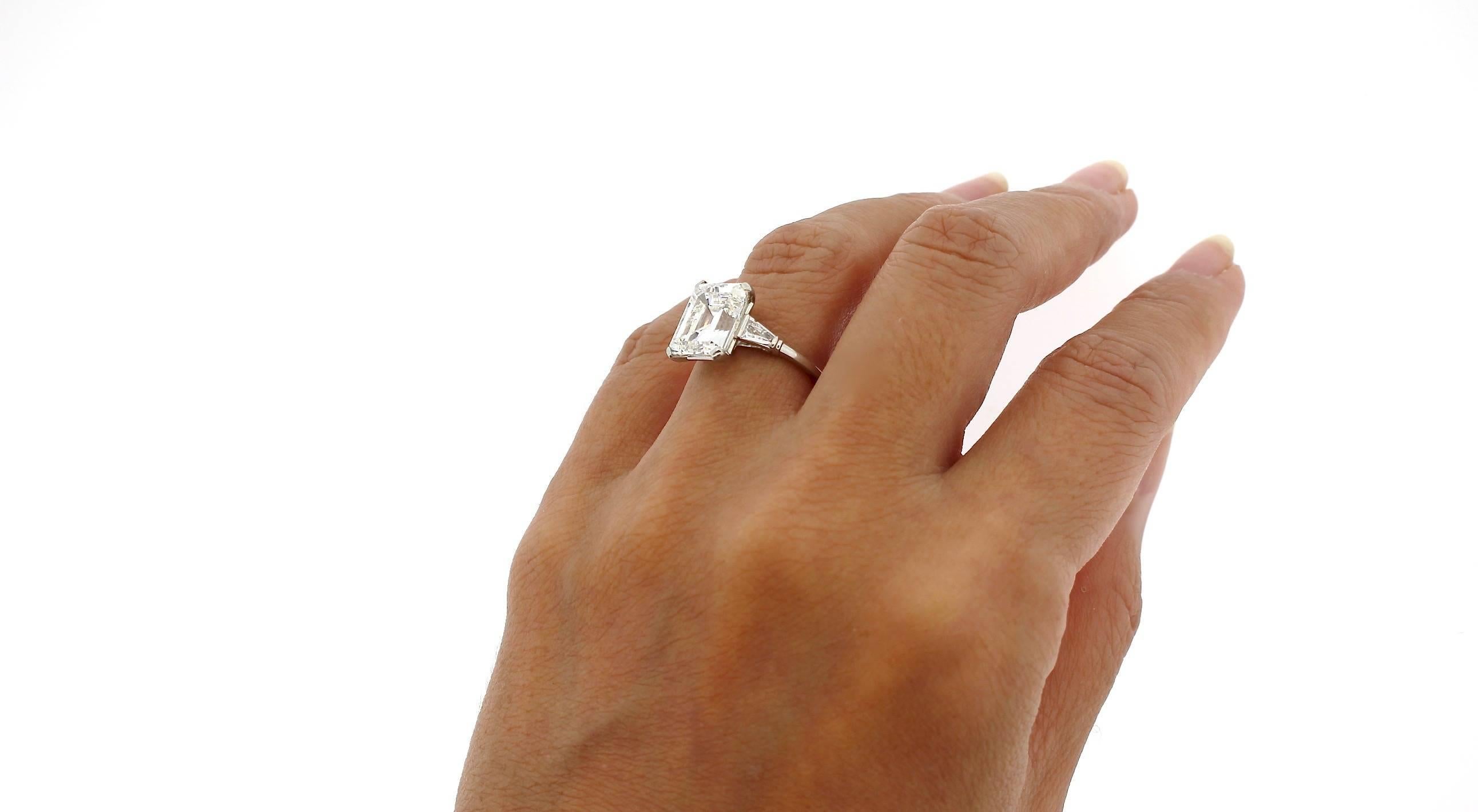 Women's or Men's Midcentury 4.54 Carat GIA Certified Emerald Cut Diamond Engagement Ring