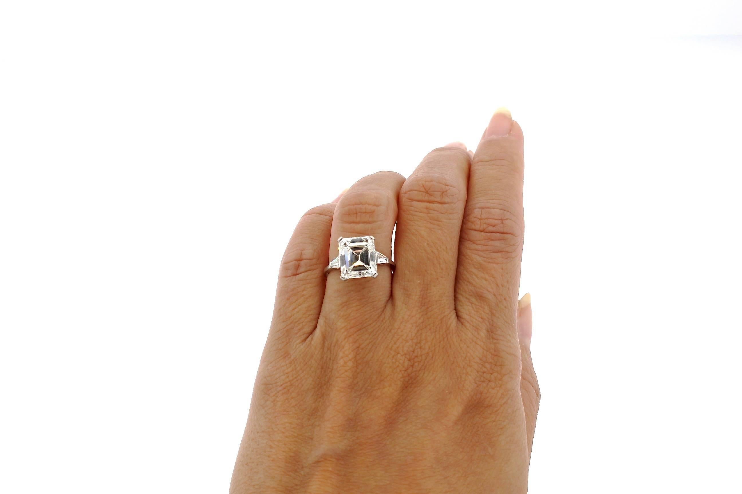 Midcentury 4.54 Carat GIA Certified Emerald Cut Diamond Engagement Ring 1