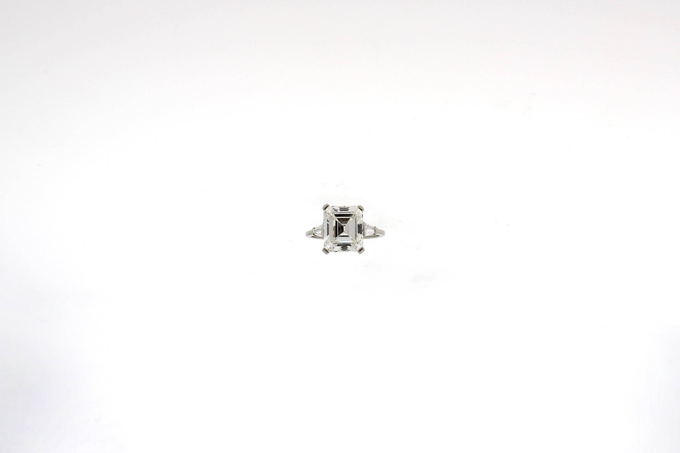 Midcentury 4.54 Carat GIA Certified Emerald Cut Diamond Engagement Ring 4