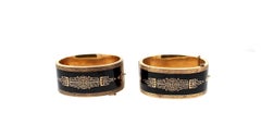 Pair of Antique Victorian Black Enamel Gold Mourning Bangles