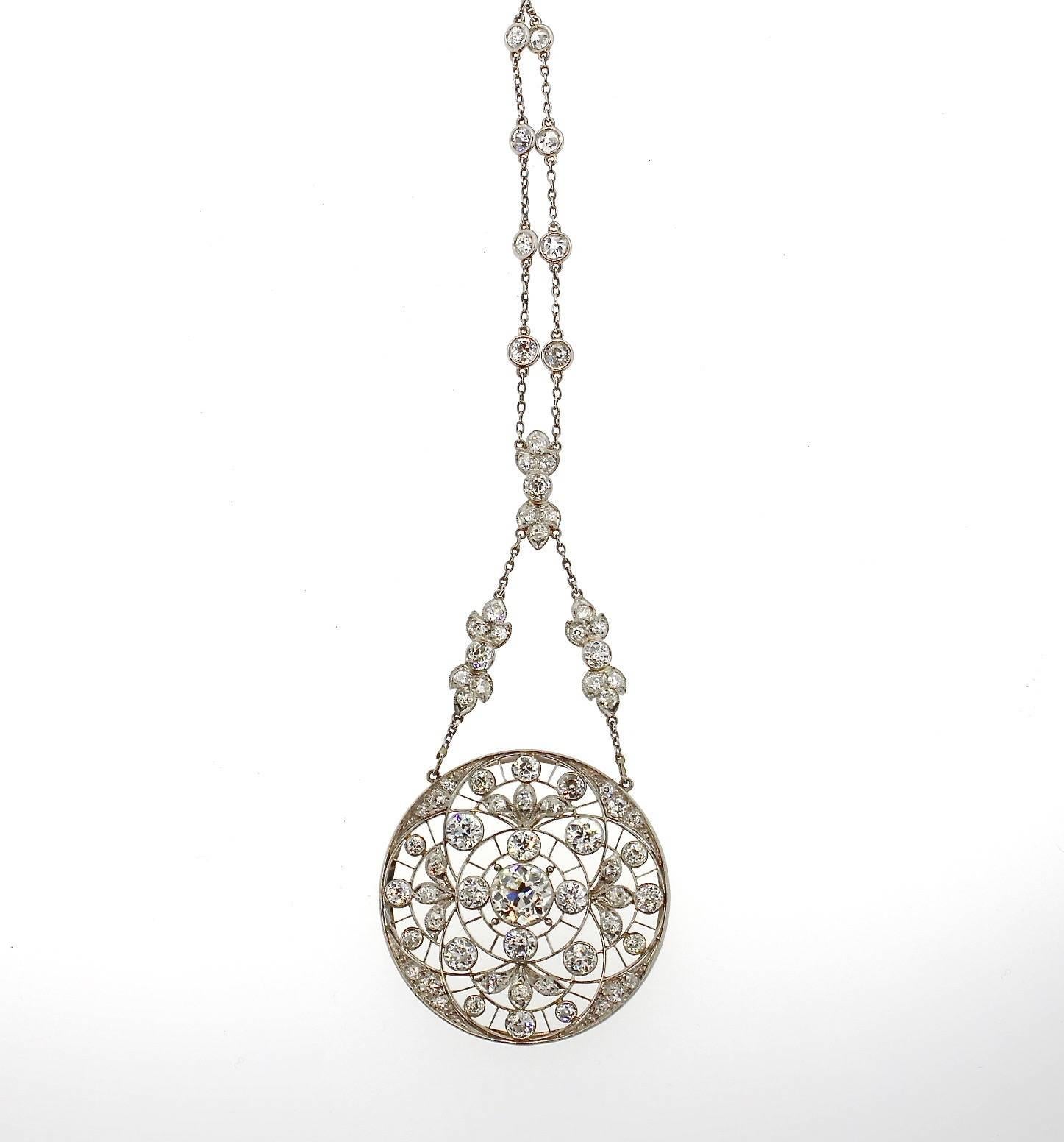 Women's or Men's Edwardian Platinum Diamond Sautoir Pendant Necklace, circa 1910