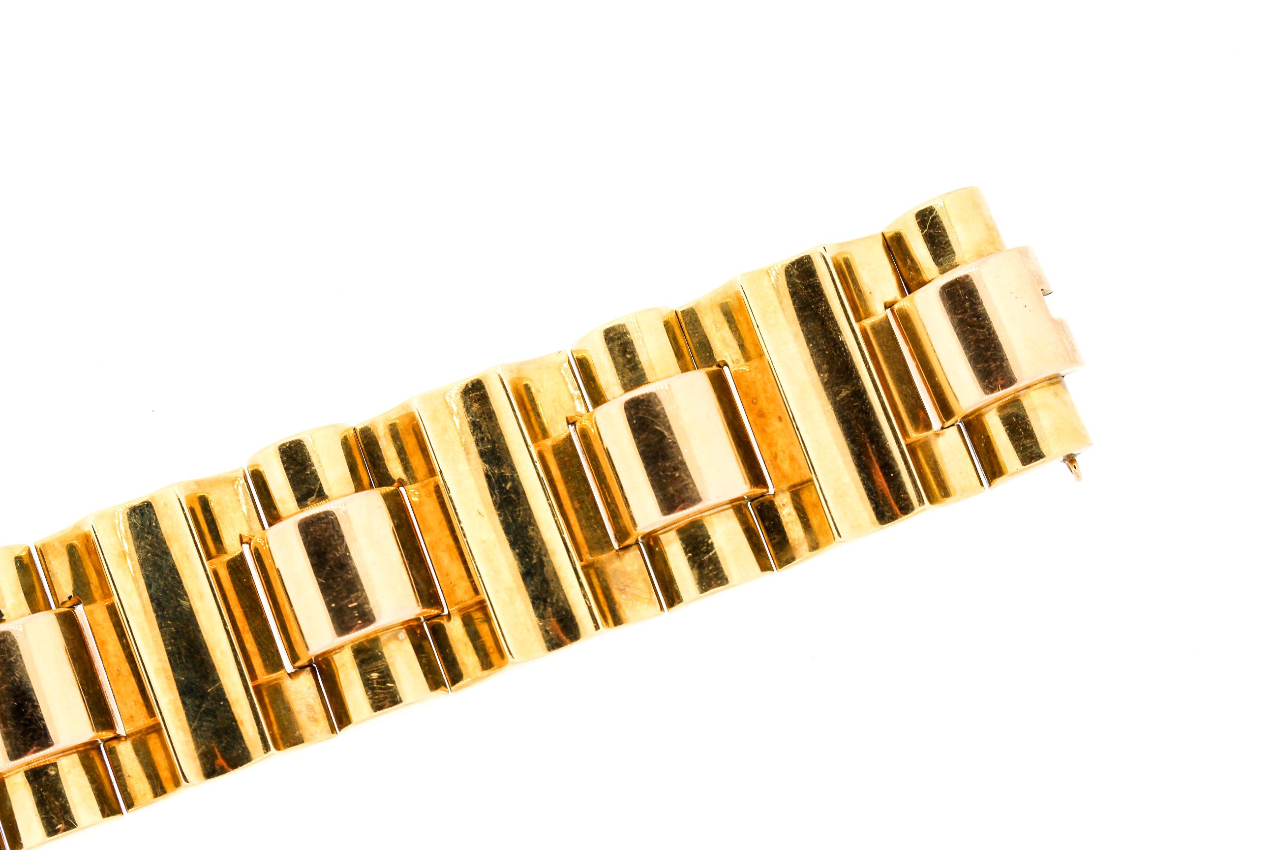 Women's or Men's Modernist Retro 18 Karat Rose Yellow Gold Wide Tank Bracelet